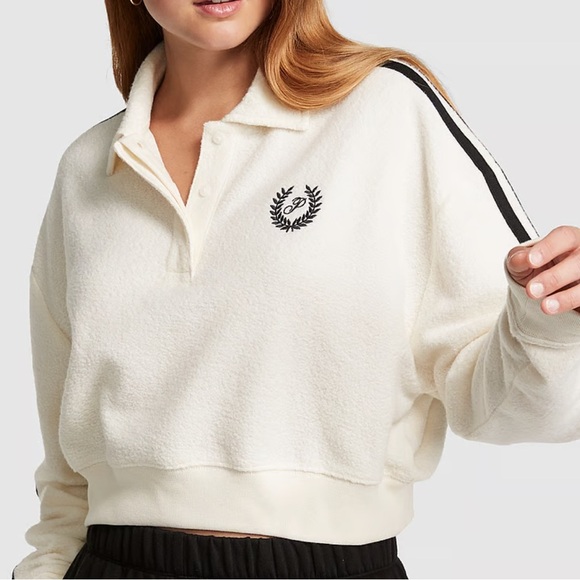 New PINK Reverse‎ Fleece Cropped Polo Sweatshirt - Picture 1 of 6